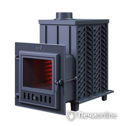 Дровяная банная печь Гефест ЗК-18 (М) чугунная дверца со стеклом закрытая каменка в Бронницах