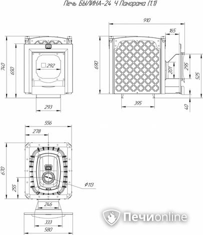 Дровяная банная печь Теплодар Былина-24 Ч Панорама (1.1) в Бронницах