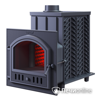 Дровяная банная печь Гефест ЗК-30 (П) чугунная дверца со панорамным стеклом закрытая каменка в Бронницах