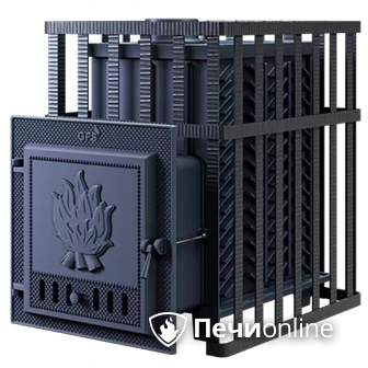 Дровяная банная печь Гефест в сетке-25 чугунная дверца сетка-каменка в Бронницах