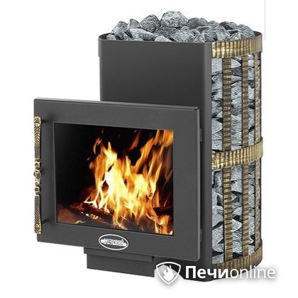 Дровяная банная печь Везувий Скиф Ковка 22 Панорама в Бронницах