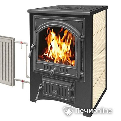 Печь-камин Везувий ПК-01(205) с плитой и теплообменником бежевый в Бронницах